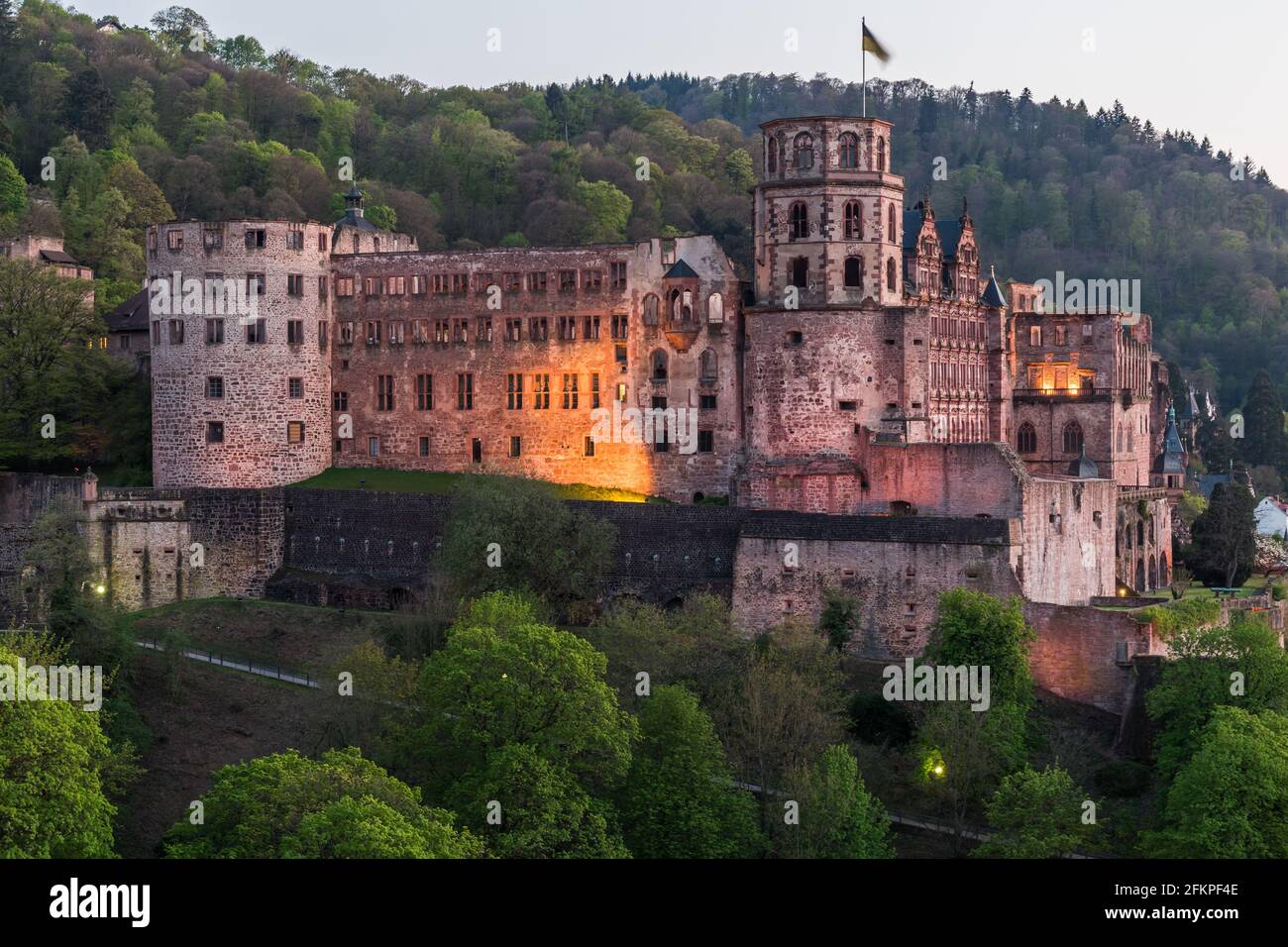 Heidelberg castle on a sunny springtime evening, view from the palace garden Stock Photo