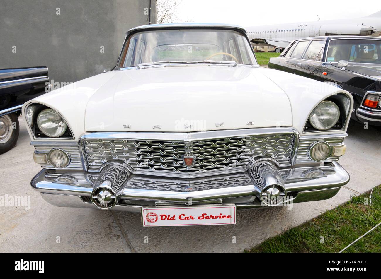 Made in USSR an old luxury car GAZ Chaika parked. Festival OLD CAR Land. May 12, 2019. KIev, Ukraine Stock Photo