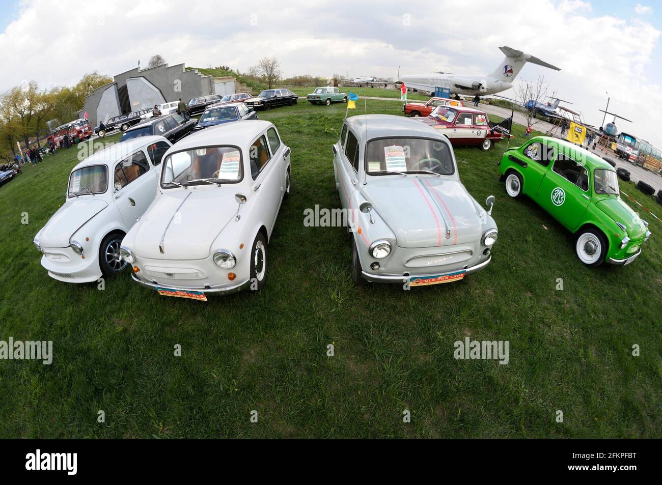 Made in USSR an old cars ZAZ 965 Zaporozhets parked. Festival OLD CAR Land. May 12, 2019. KIev, Ukraine Stock Photo