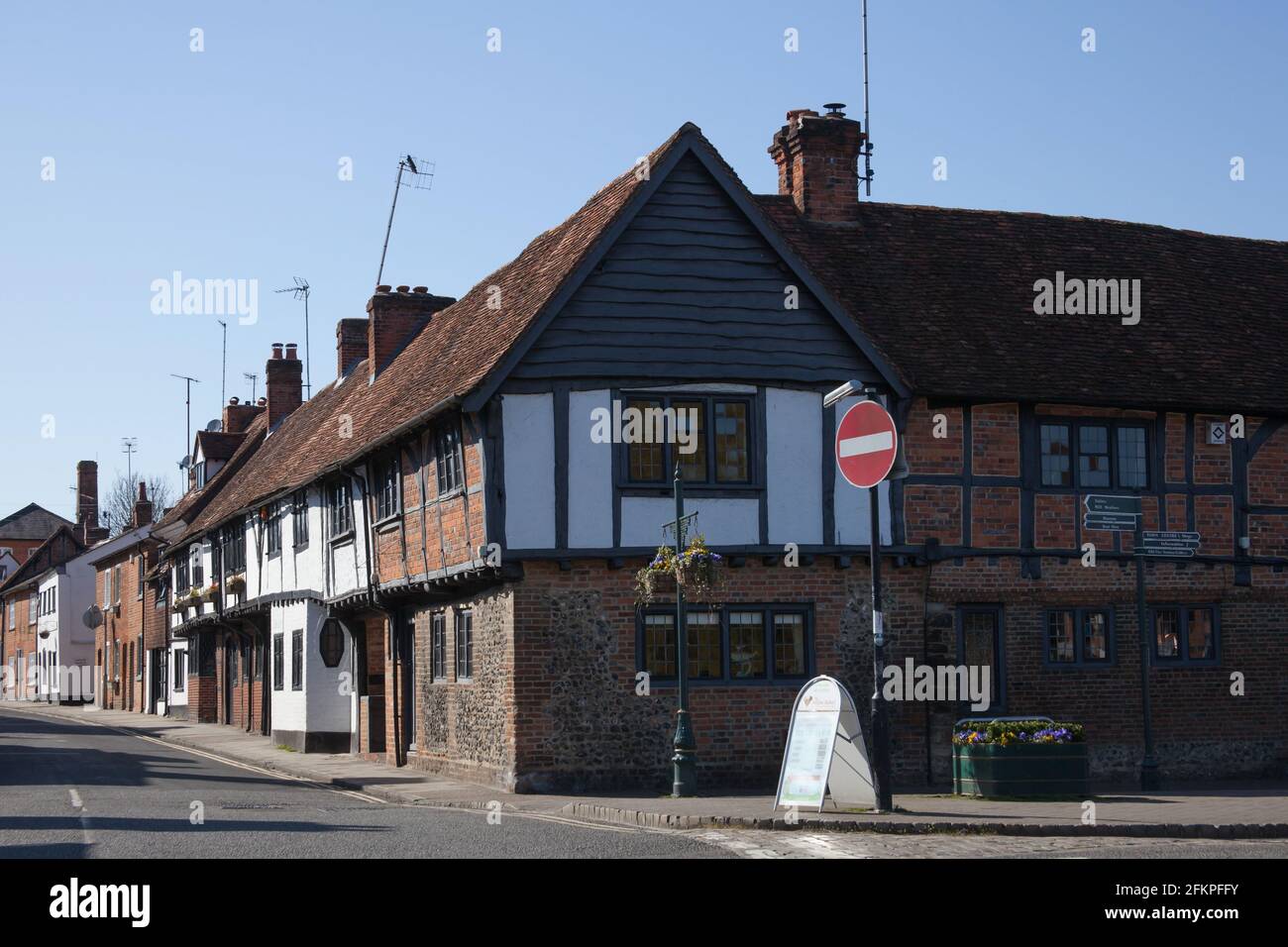 Old timber frames houses in Henley on Thames in Oxfordshire in the UK Stock Photo