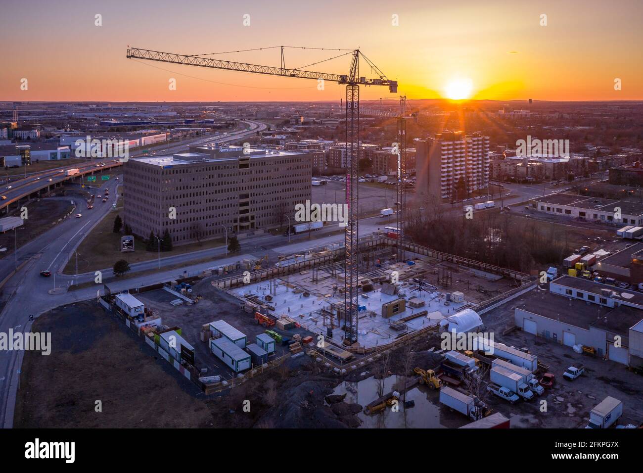Aerial construction site sunset hi-res stock photography and images - Alamy