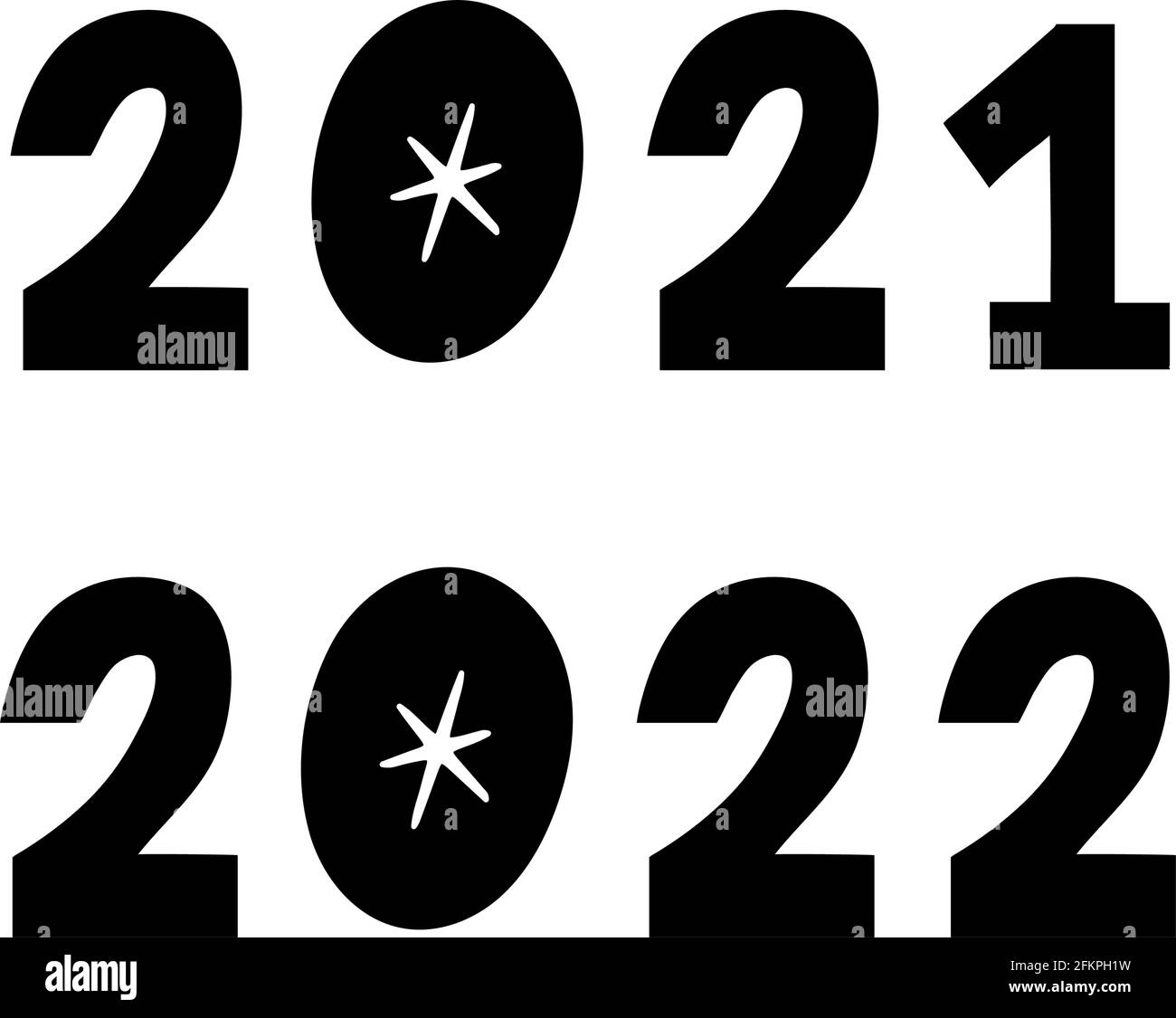 2022 Numbers Made with Vector Doodle Brushe. Hand Drawn New Year Ink Two and Zero Number, Sketch Stock Vector
