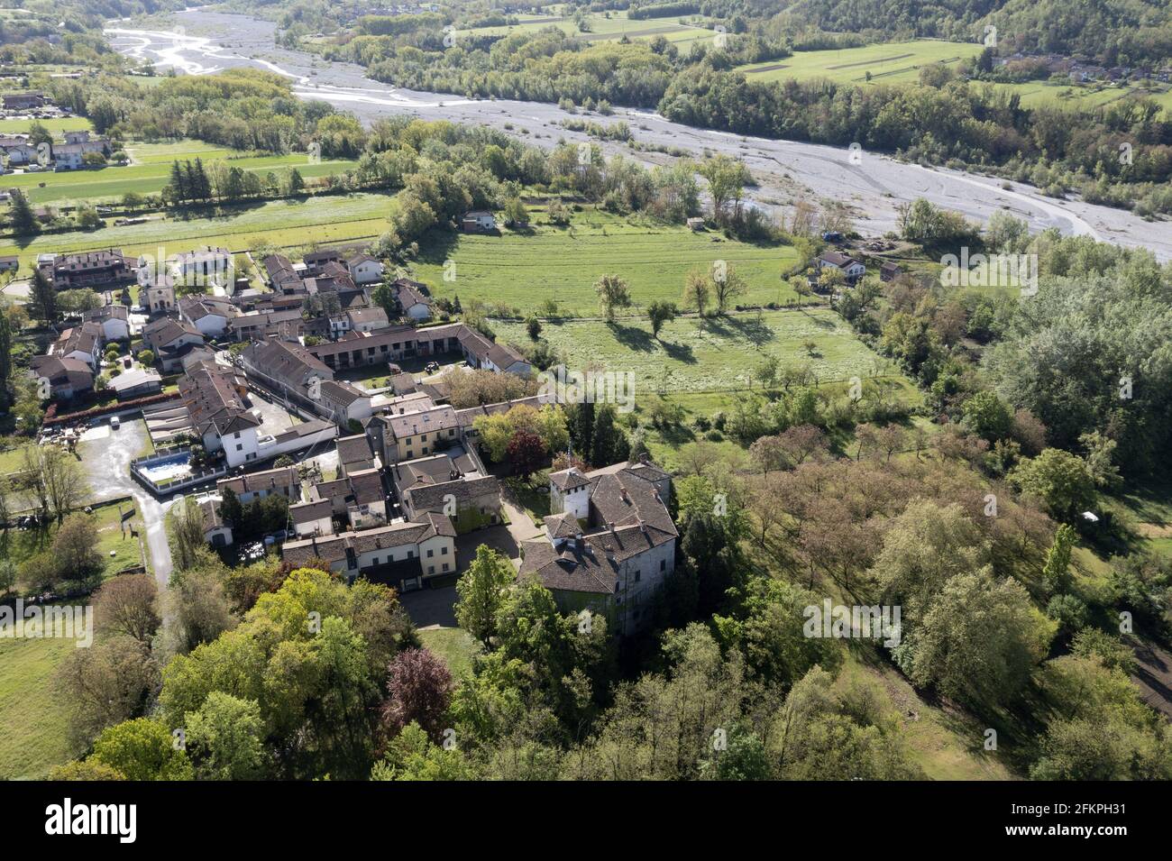 Castle Ratti Borghetto di Borbera Pemonte Italy Village aerial View Panorama landscape Stock Photo