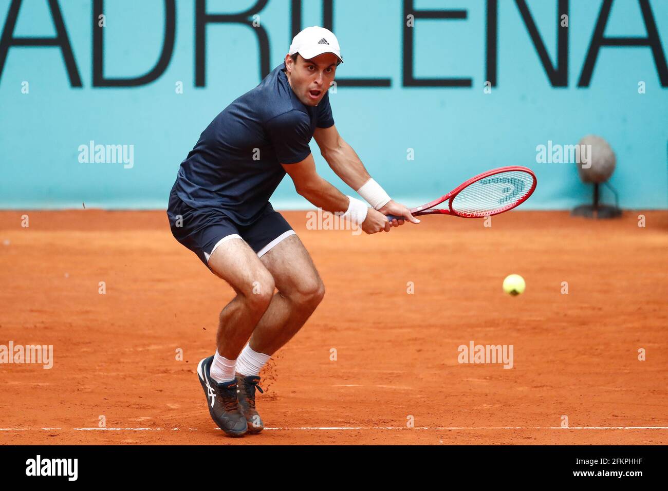 Aslan Karatsev of Russia in action during his Mens Singles match, round of 64, against Ugo Humbert of France on the Mutua Madrid Open 2021, Masters 1000 tennis tournament on May 3,