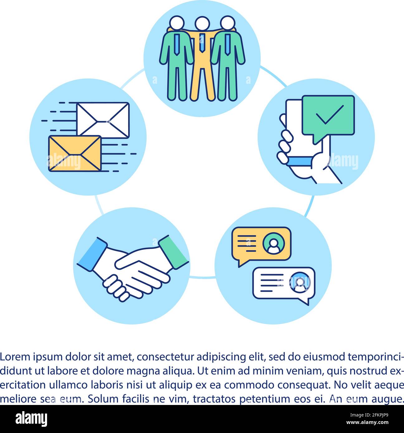 Keep in touch with colleagues concept line icons with text Stock Vector