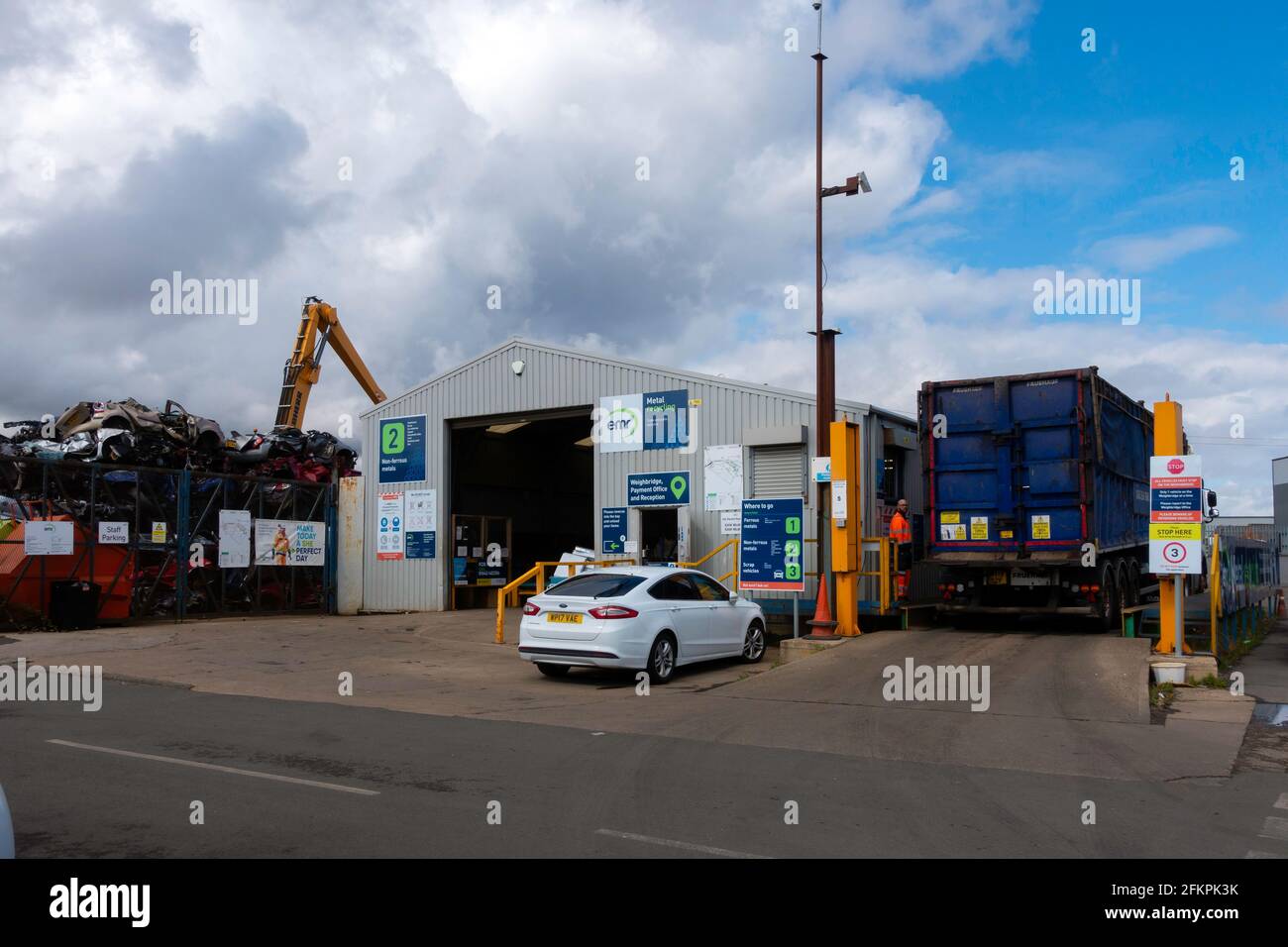 A small metal recycling plant in an industrial site in North Yorkshire able to recycle ferrous and non-ferrous metals Stock Photo