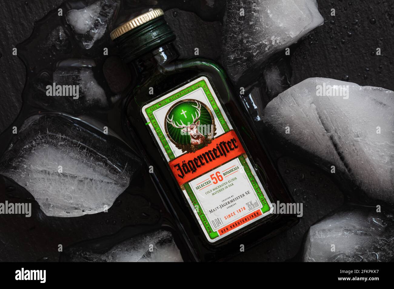 Bottle of Jagermeister alcohol drink, German digestif made with 56 herbs  and spices Stock Photo - Alamy