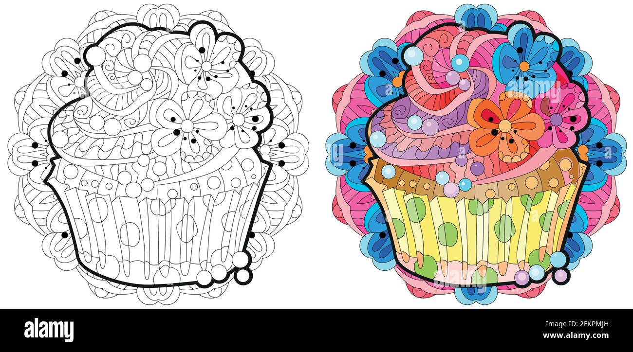 Vector piece of cake with abstract ornaments with mandala for coloring ...