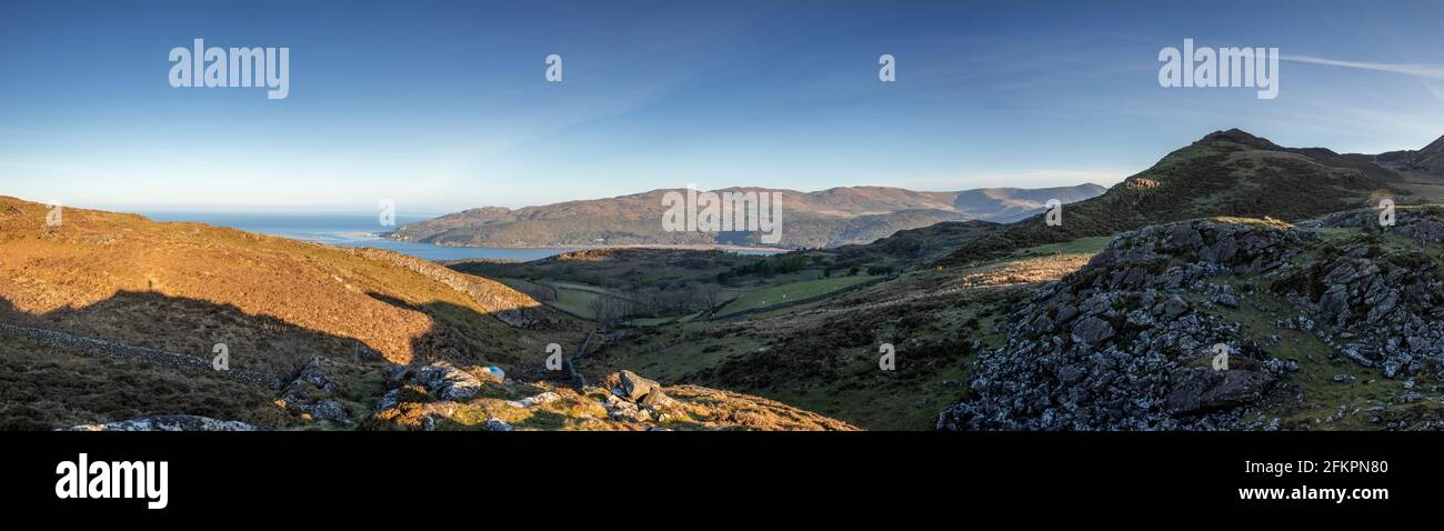 Panorama overlooking the Mawddach estuary, west Wales Stock Photo