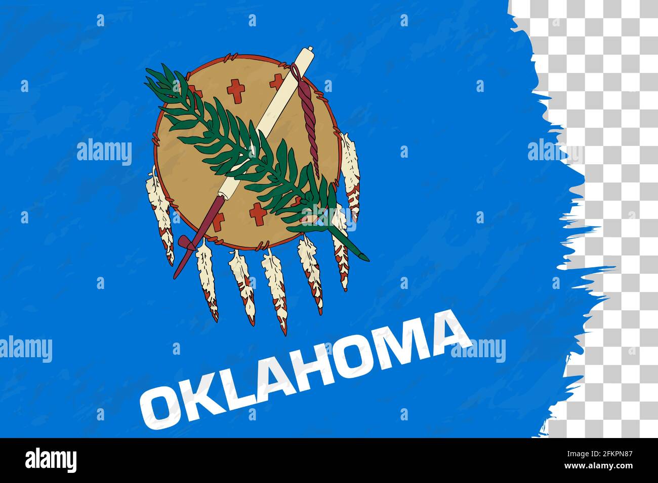 Horizontal Abstract Grunge Brushed Flag of Oklahoma on Transparent Grid. Vector Template Stock ...