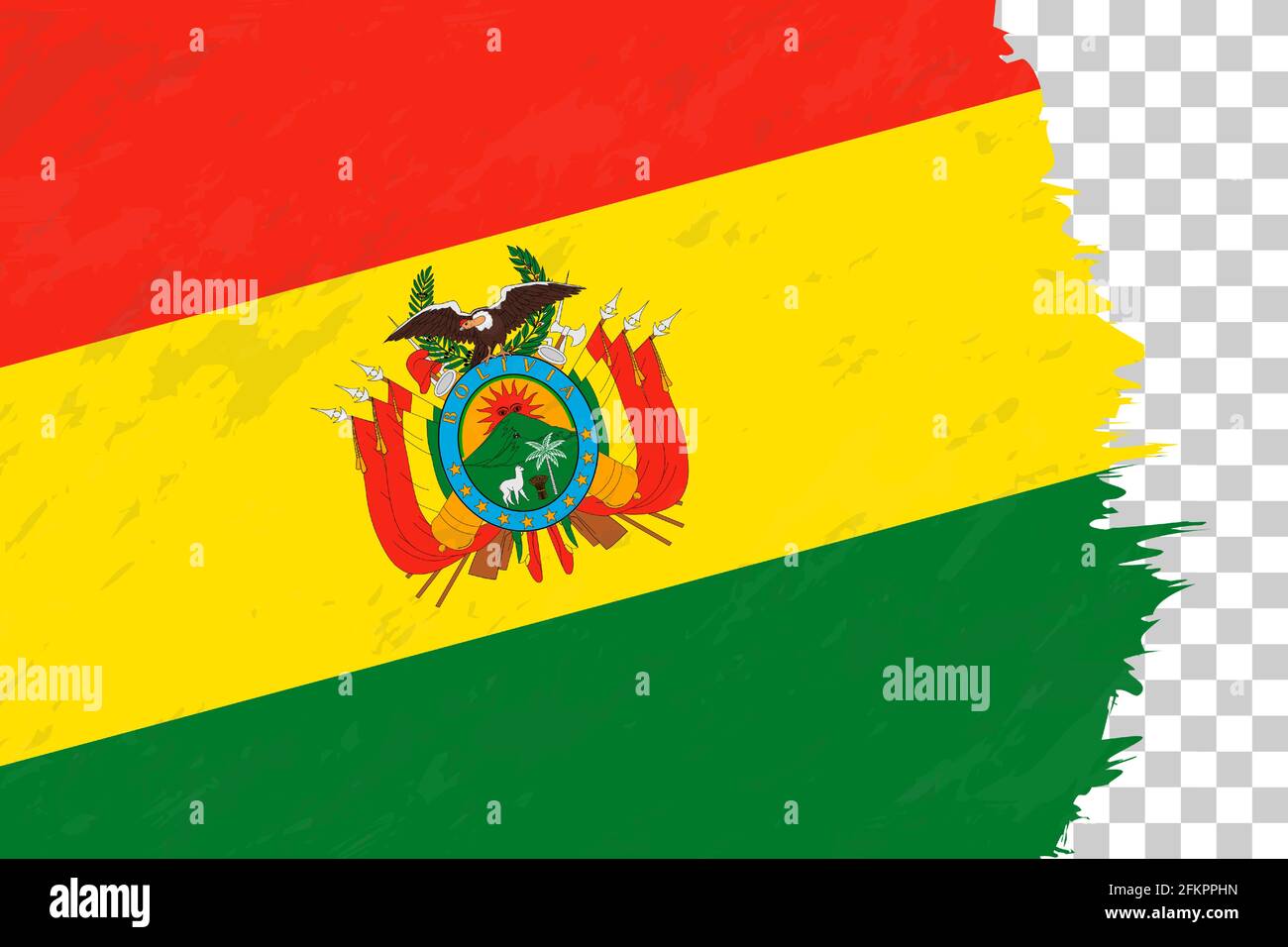 Horizontal Abstract Grunge Brushed Flag of Bolivia on Transparent Grid ...