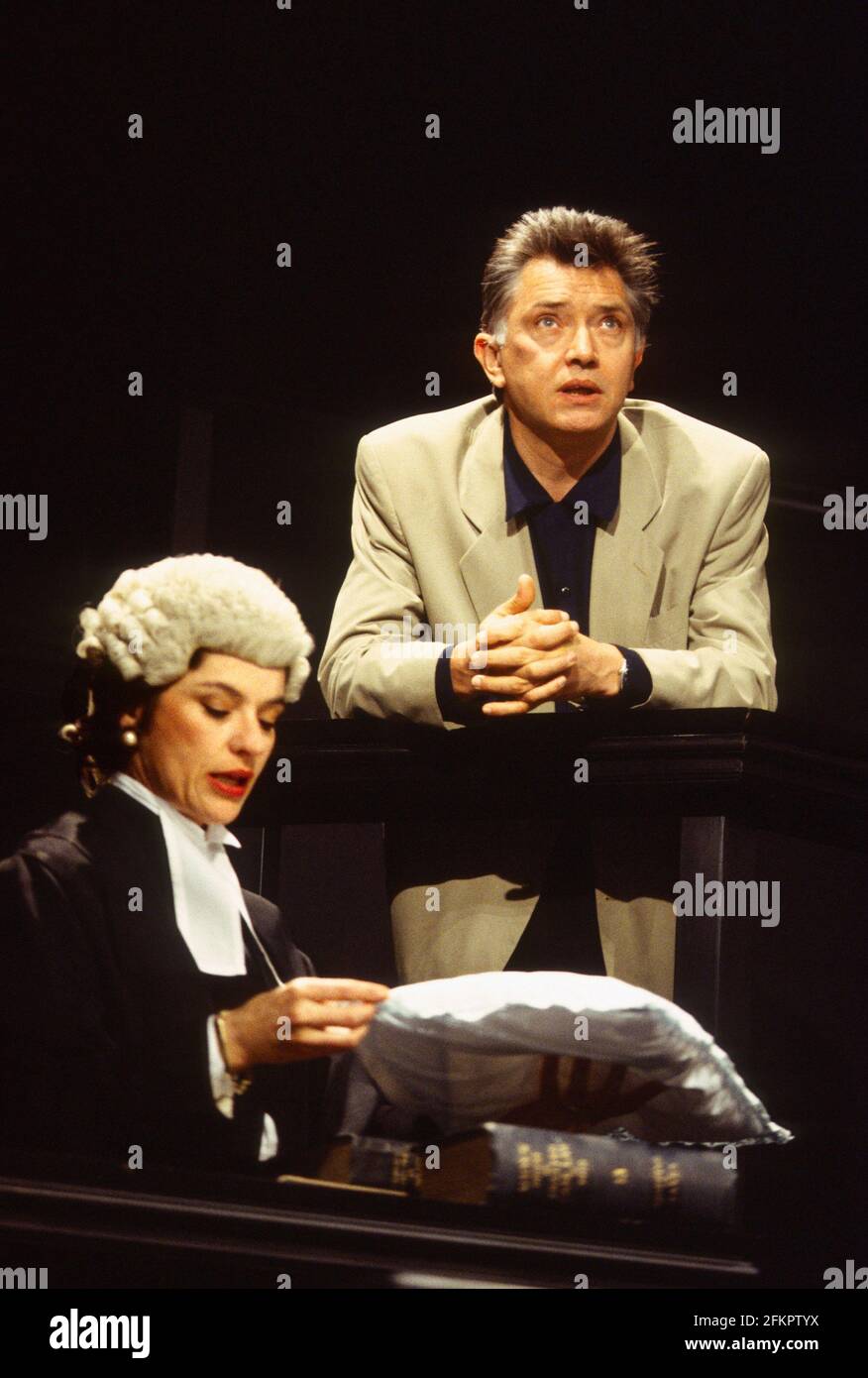 Diana Quick (Margaret Casely, QC), Martin Shaw (James Highwood) in ROUGH JUSTICE by Terence Frisby at the Apollo Theatre, London W1  05/05/1994  design: Michael Holt  director: Robin Herford Stock Photo