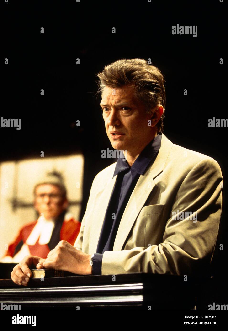 Alan Dobie (Judge), Martin Shaw (James Highwood) in ROUGH JUSTICE by Terence Frisby at the Apollo Theatre, London W1  05/05/1994  design: Michael Holt  director: Robin Herford Stock Photo