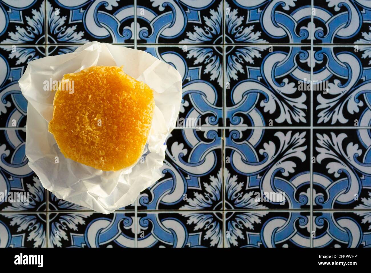 Traditional portuguese sweet bean tart called Pastel de Feijao on