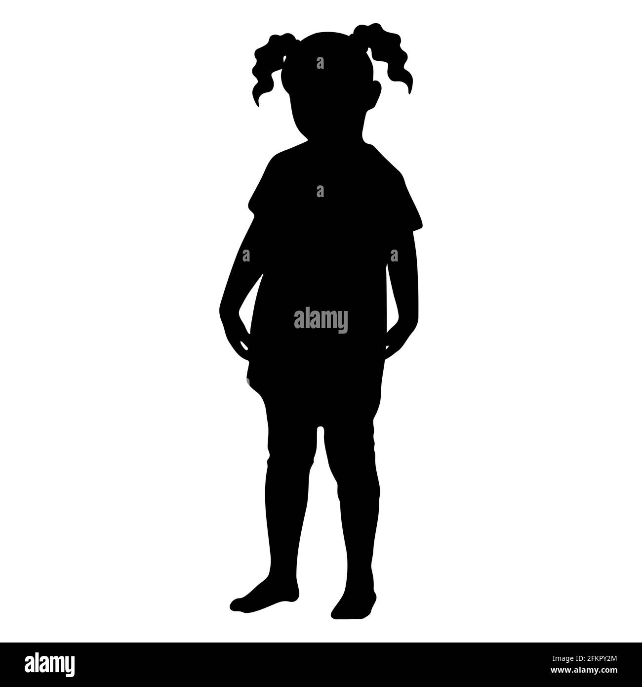 Little girl silhouette with curly ponytails. Vector illustration Stock ...