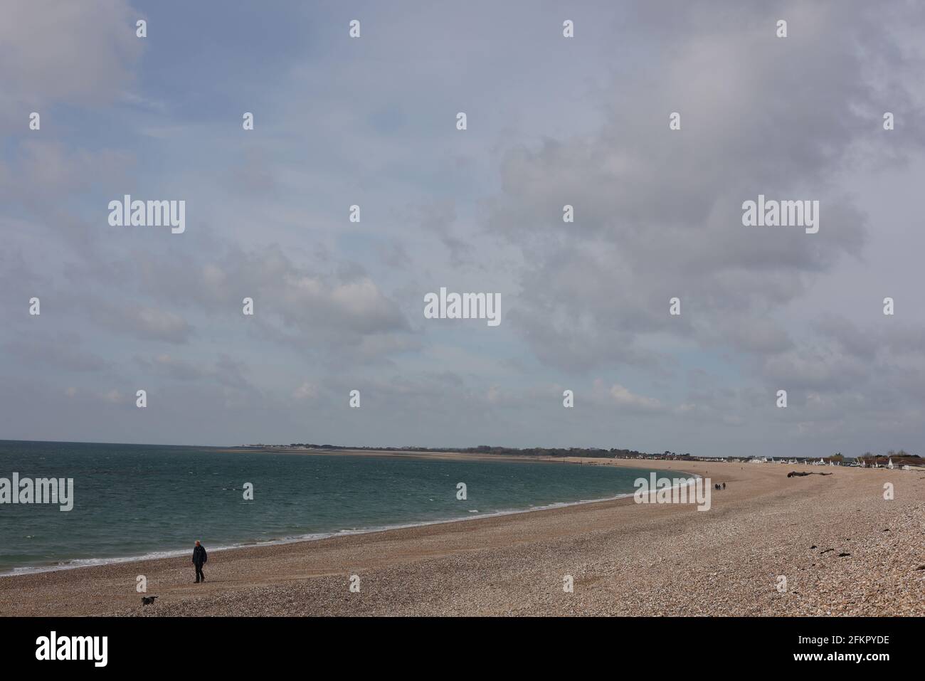 People walking the dog on Aldwick beach, West Sussex, England, UK. Stock Photo