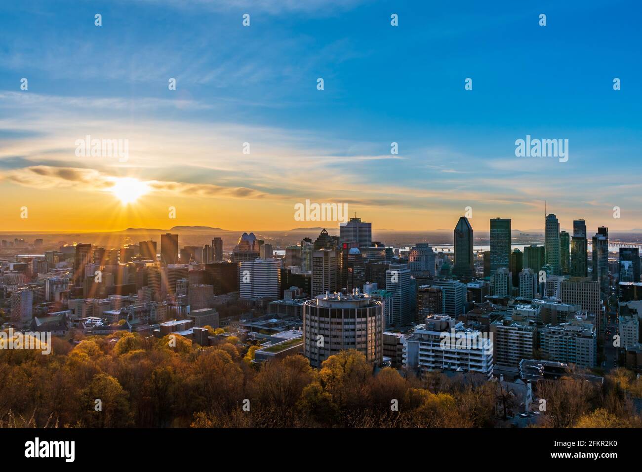 Beautiful sunrise view from the Kondiaronk belvedere in Montreal, Canada Stock Photo