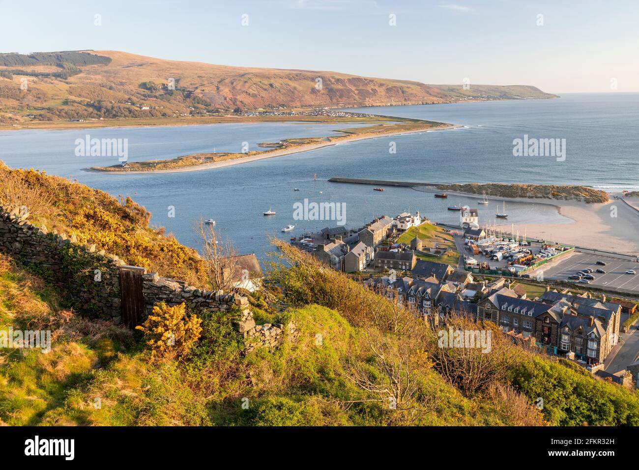 Barmouth and Fairbourne from Dinas Oleu, Snowdonia, Wales Stock Photo