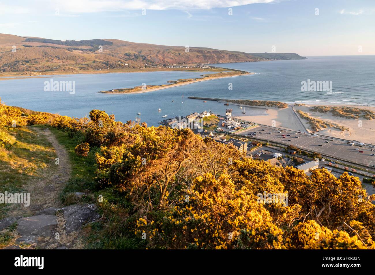 Barmouth and Fairbourne from Dinas Oleu, Snowdonia, Wales Stock Photo