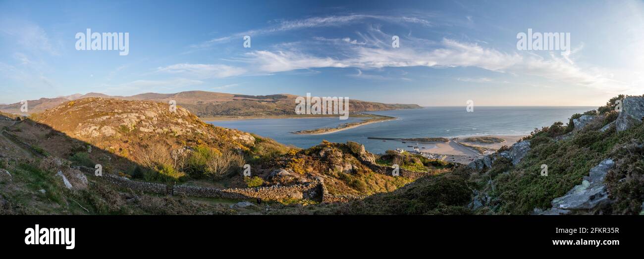 Barmouth and Fairbourne from Dinas Oleu, Snowdonia, Wales Stock Photo