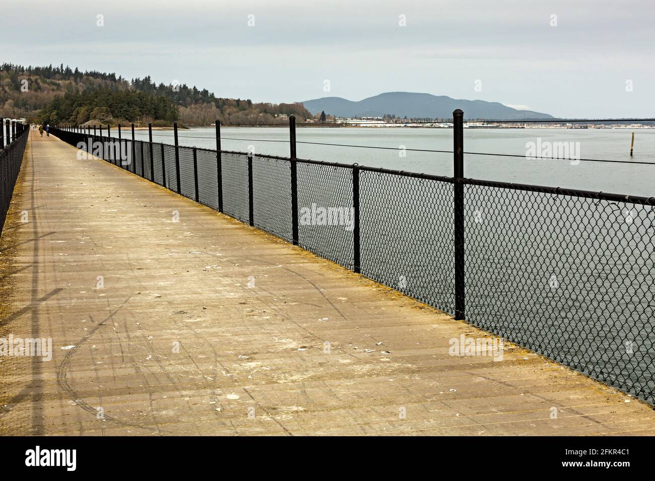 WA19569-00...WASHINGTON - The trestle crossing Fidalgo Bay on the Tommy Thompson Trail with the marina and downtown Anacortes in the background. Stock Photo