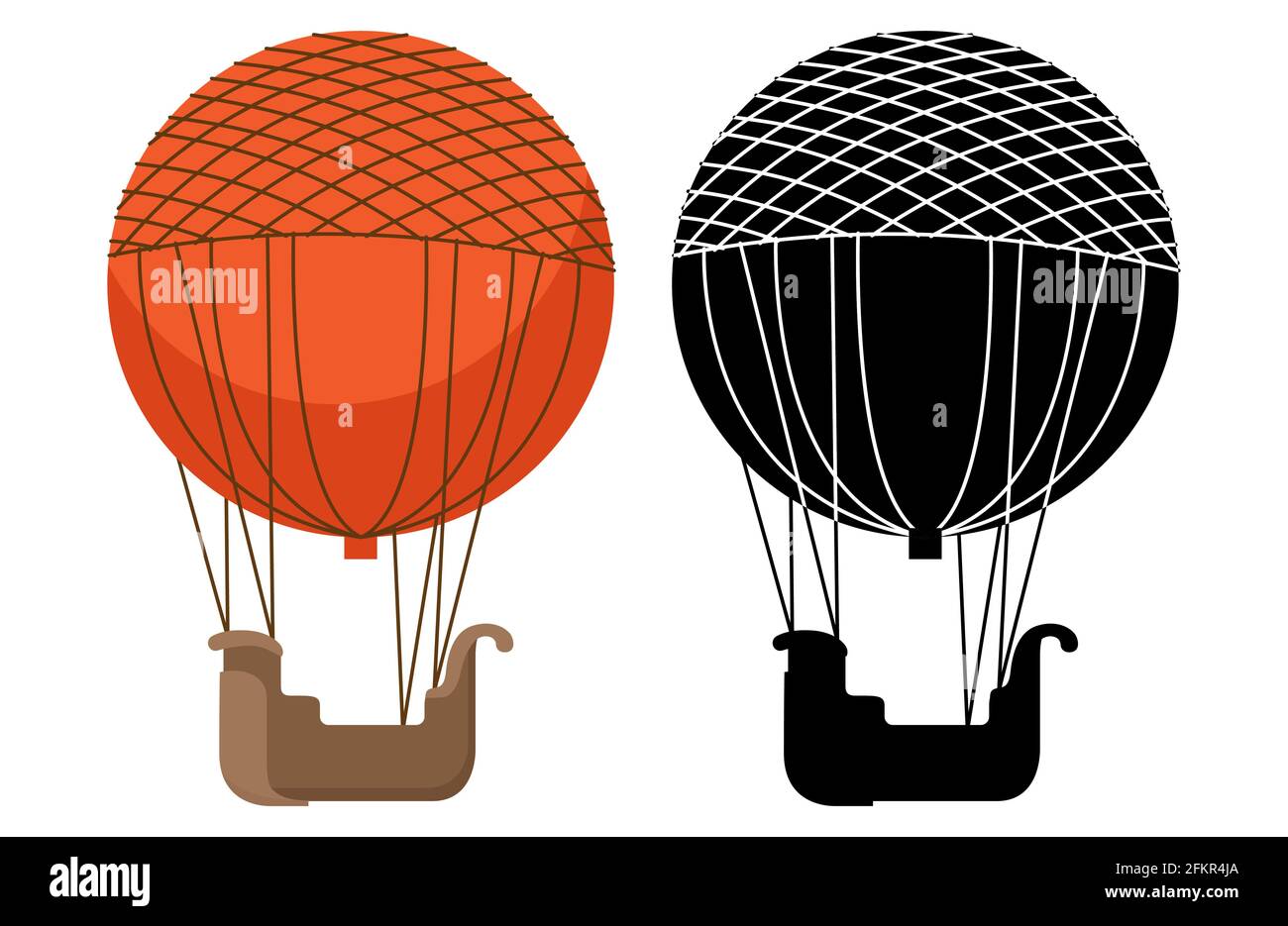 Black and white, colorful hot air balloons. Aerostat vector illustration Stock Vector