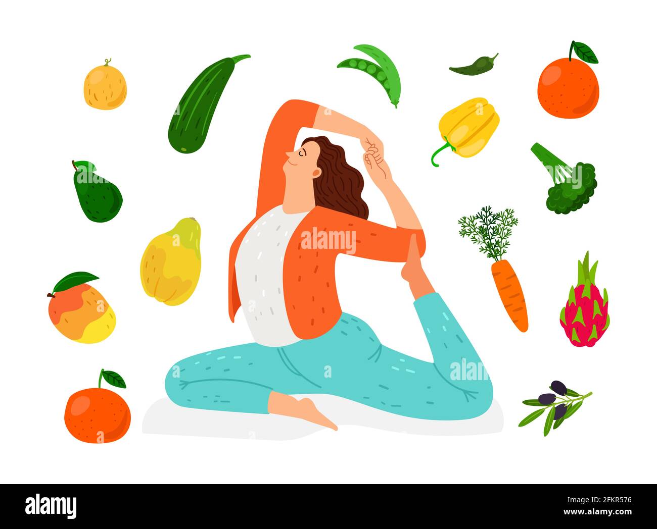 Woman doing yoga. Meditation, healthy lifestyle and vegan diet vector