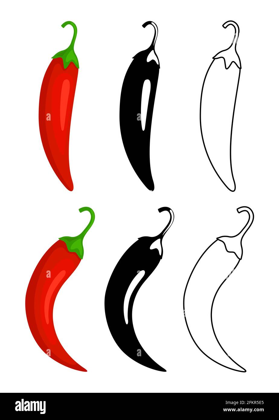 Peppers Icons Red Hot Chilli Pepper Black And Outline Mexican Or Asian Cuisine Vector Signs Stock Vector Image Art Alamy