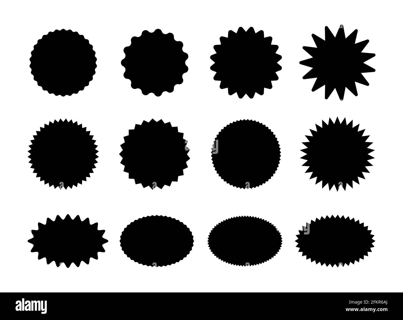Starburst stickers. Black sunburst badges, isolated star price labels