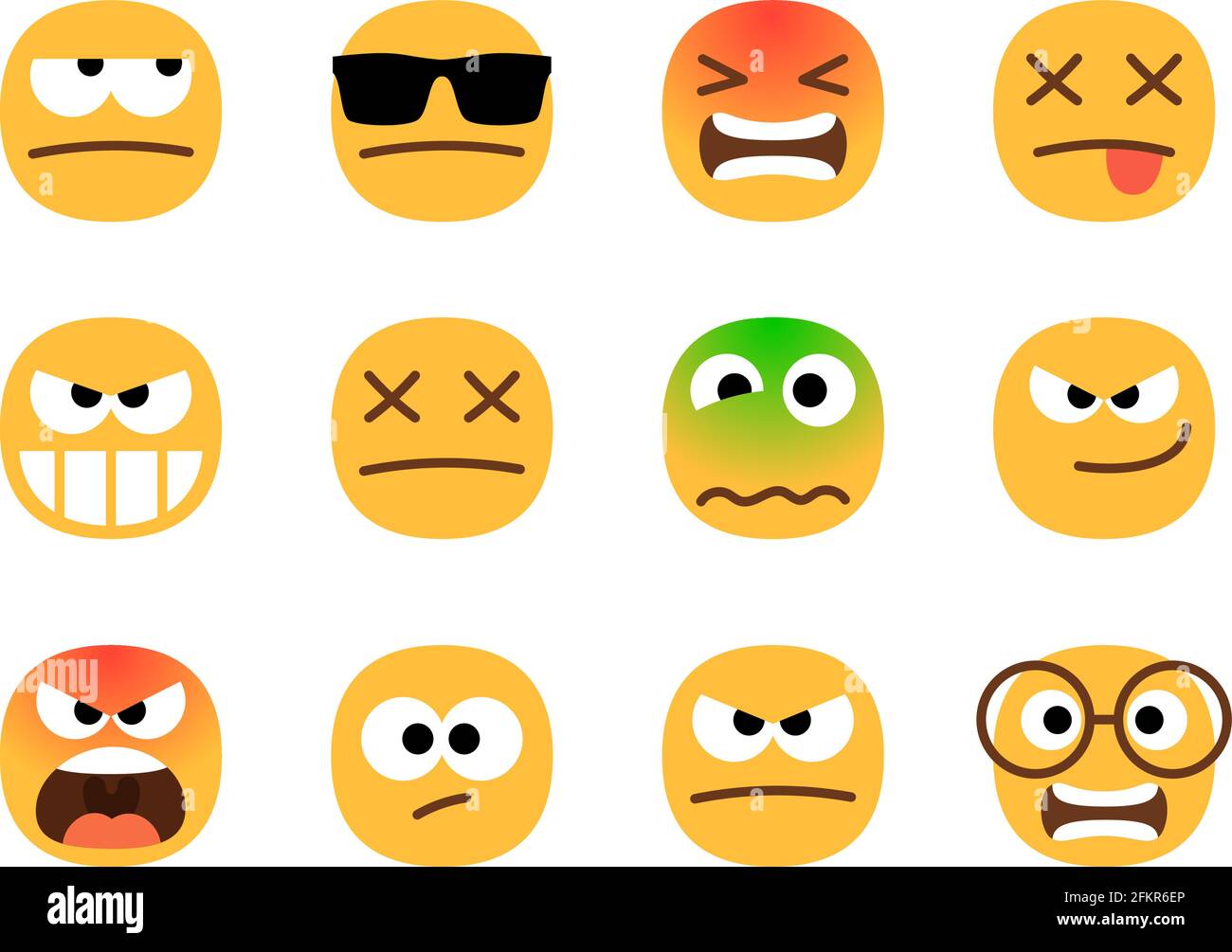 Anger emoticons. Angry emoji set, shocked and resentful, suspicious and  malevolent, furious and dead cartoons design emotion signs on white Stock  Vector Image & Art - Alamy