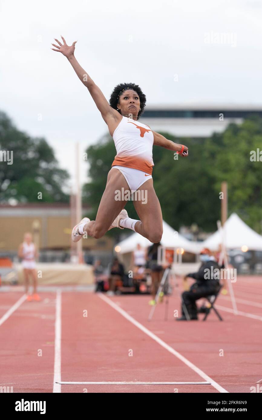 Austin, Texas, USA. 01st May, 2021. University of Texas women's long jump ace Tara Davis soars to an easy victory at the Texas Invitational as she continues a quest for a spot on the 2021 U.S. Olympic team. Credit: Bob Daemmrich/Alamy Live News Credit: Bob Daemmrich/Alamy Live News Stock Photo