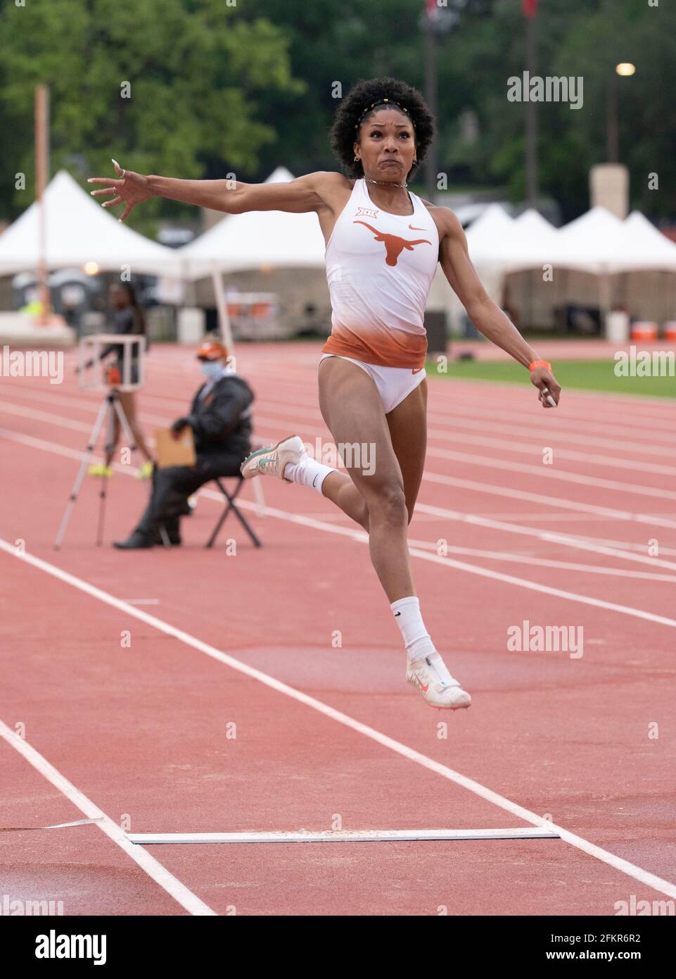 Austin, Texas, USA. 30th Apr, 2021. Texas women's long jump ace TARA