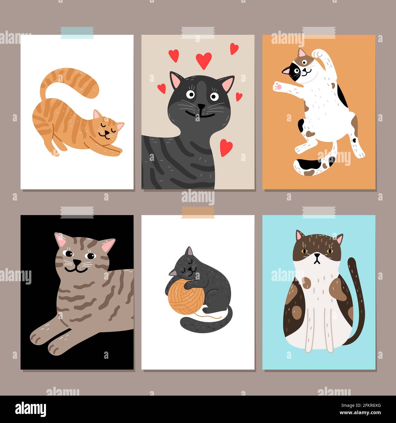 Cute cats cards backgrounds. Cat animals on card templates for birthday ...