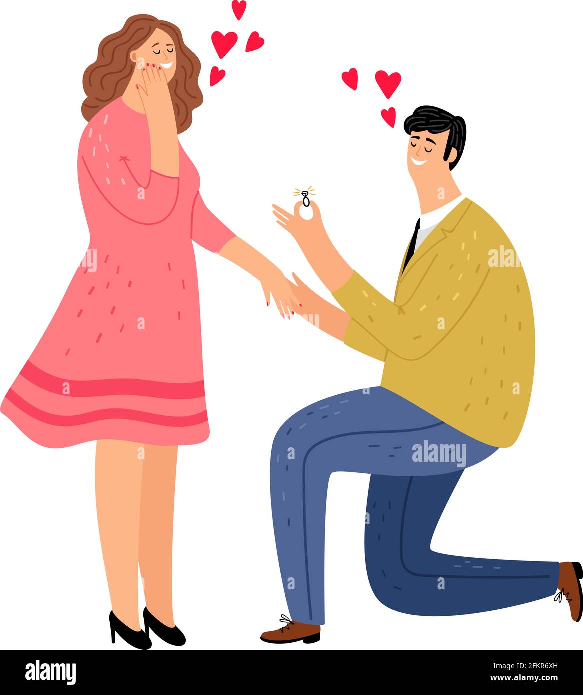 Young couple propose marriage illustration hires stock photography and
