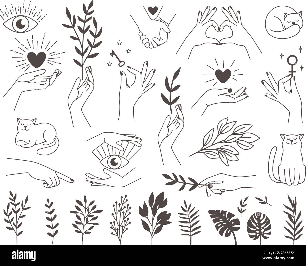 https://c8.alamy.com/comp/2FKR7PX/collection-icons-magic-hands-tattoo-design-logos-female-vector-hands-with-mystical-illustrations-heart-key-occult-eye-cat-icon-and-set-of-branches-on-white-back-2FKR7PX.jpg