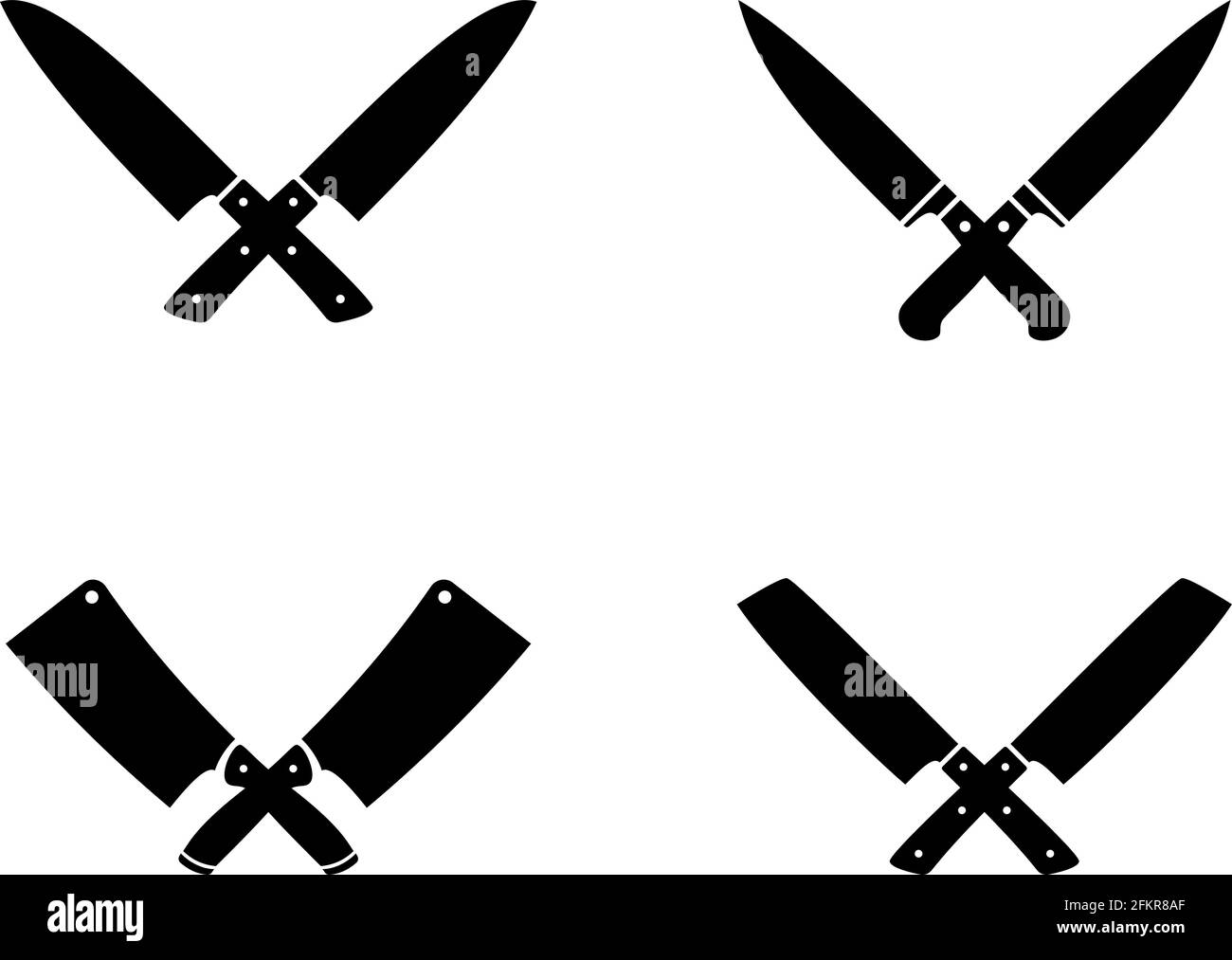 Crossed cleavers knives. Cleaver knife stamping vector illustration
