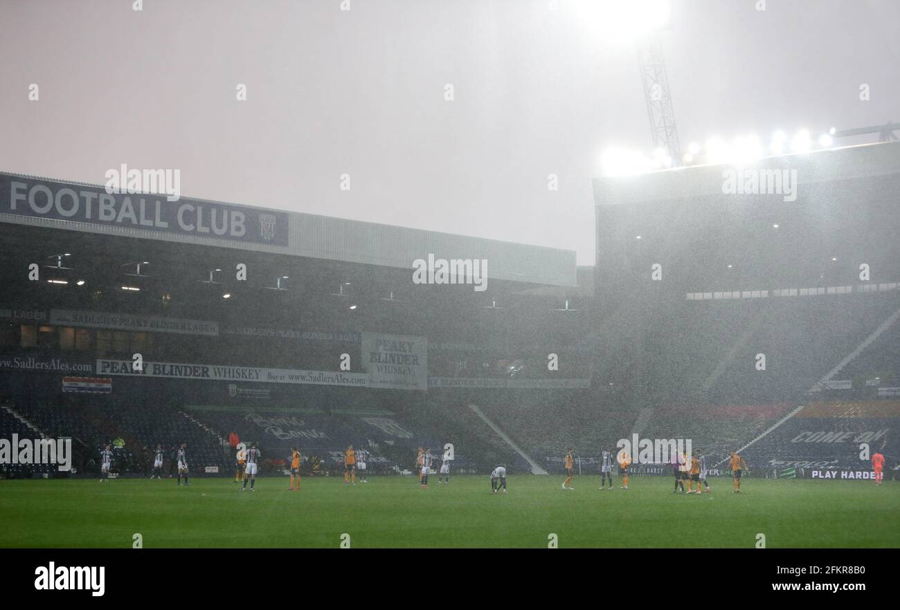 A view of the heavy rain coming down during the Premier League match at The Hawthorns, West Bromwich. Issue date: Monday May 3, 2021. Stock Photo
