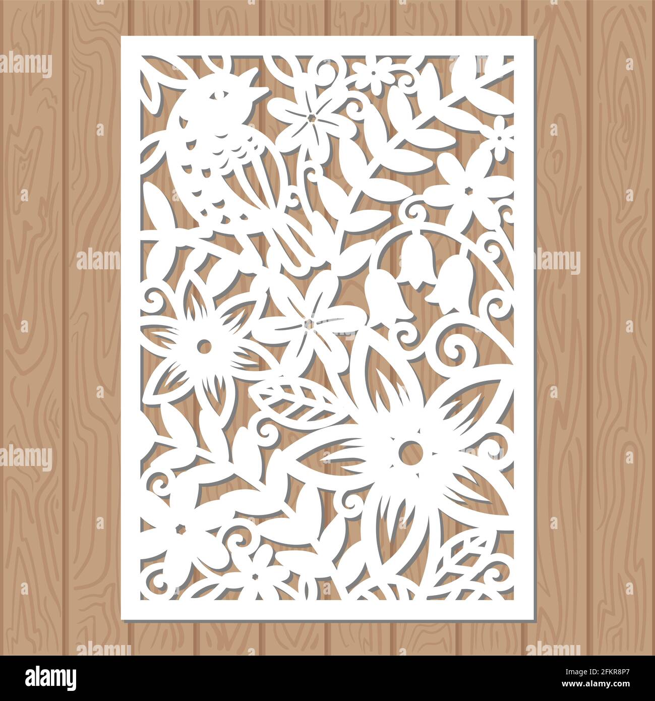Laser cutting template From any material. Flowers and bird. Vector Stock Vector
