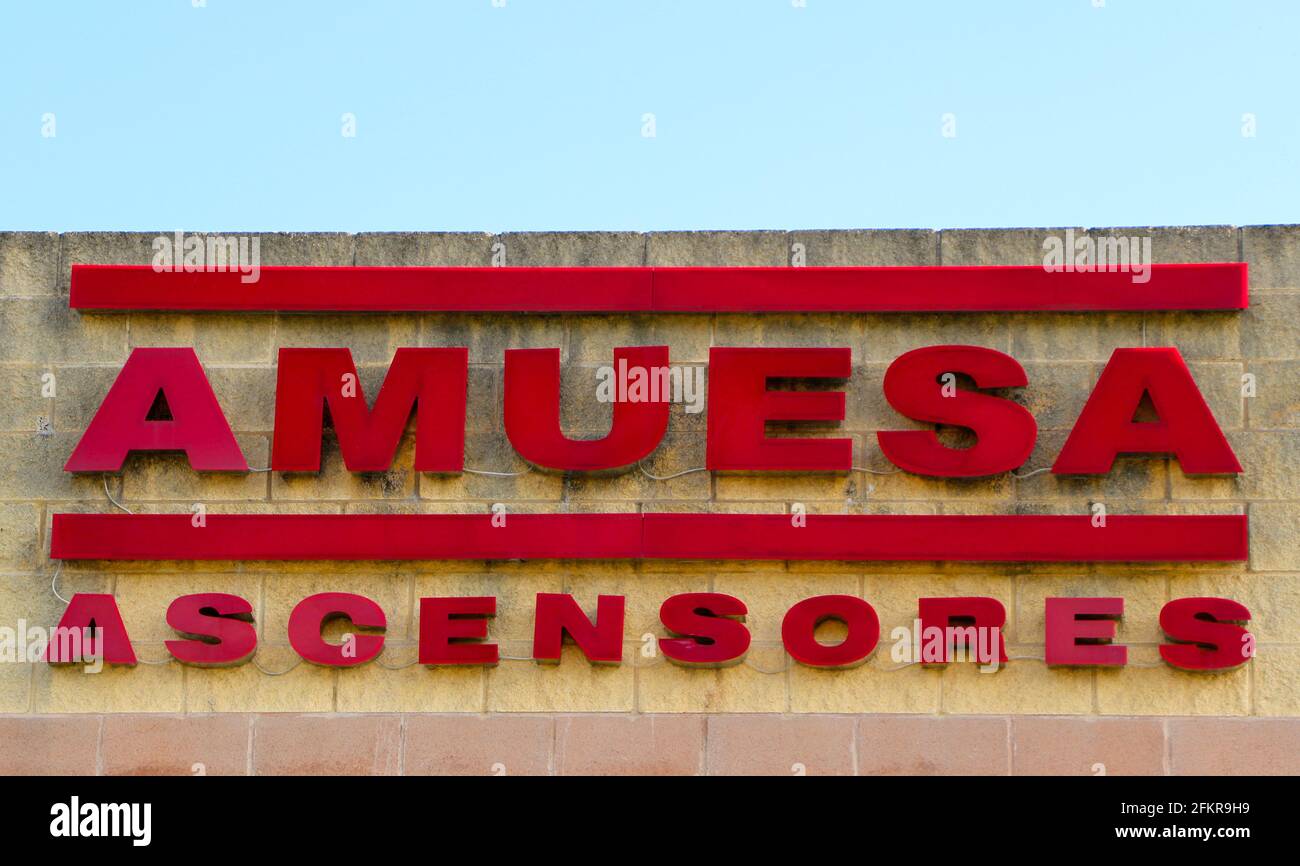 Amuesa Ascensores elevator company sign on an exterior wall Santander Cantabria Spain Stock Photo