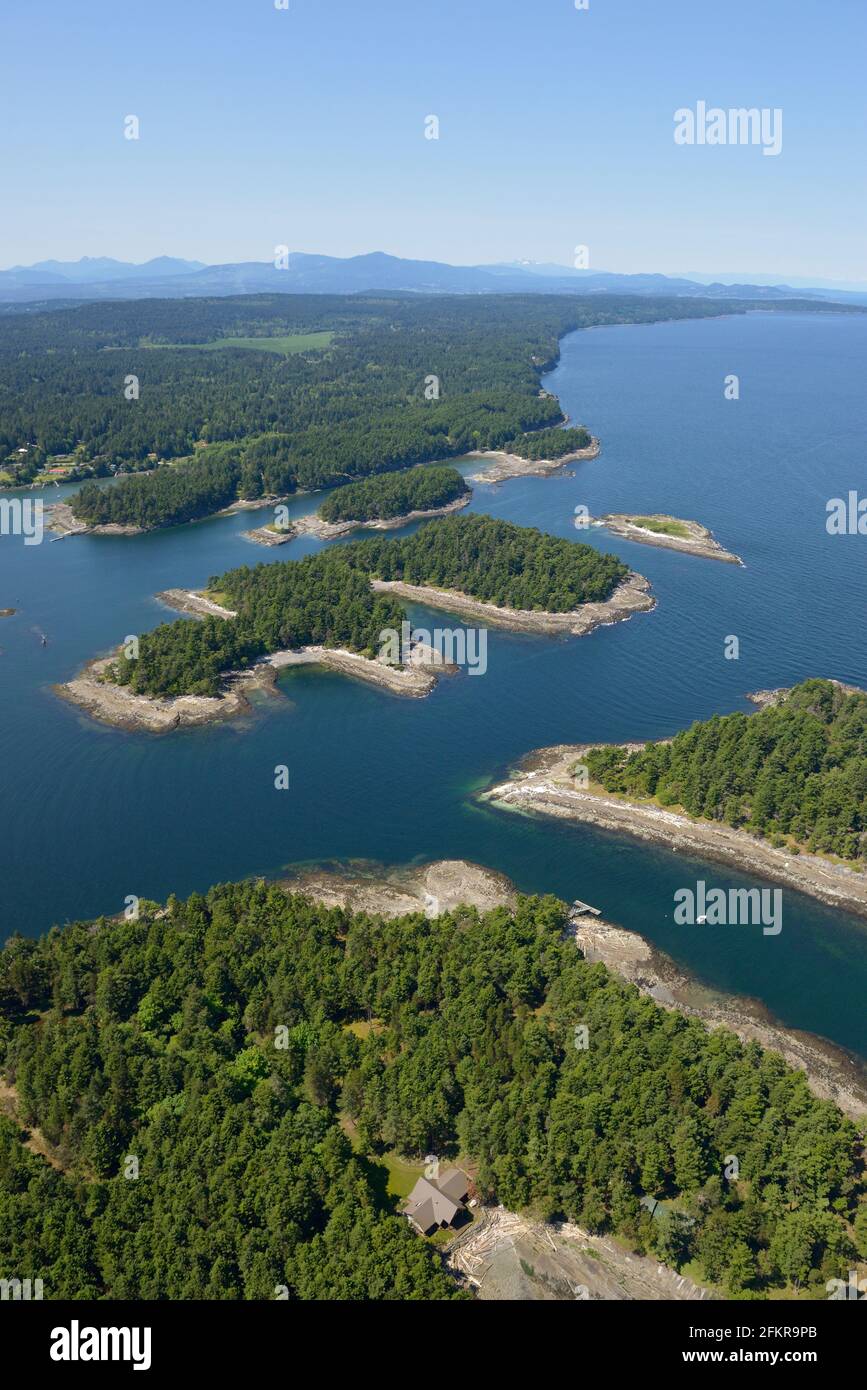 Aerial photo of the Flat Top Islands and Silva Bay, Gabriola Island Stock Photo