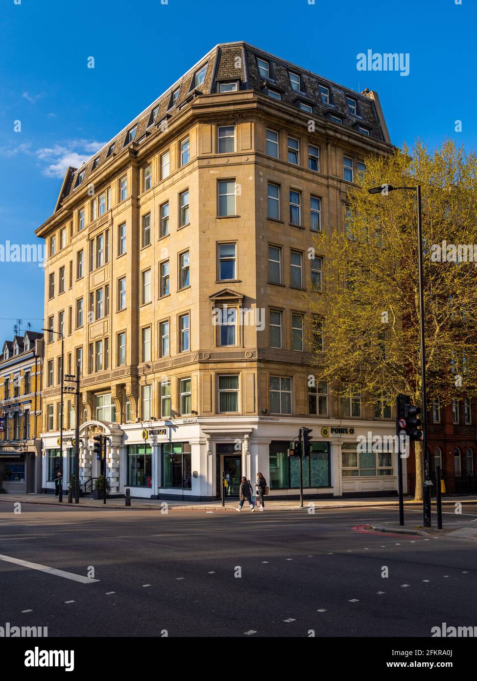 Point A hotel on Grays Inn Road near London's Kings Cross Station. Point A Kings Cross St Pancras. Point A is a budget boutique hotel chain. Stock Photo