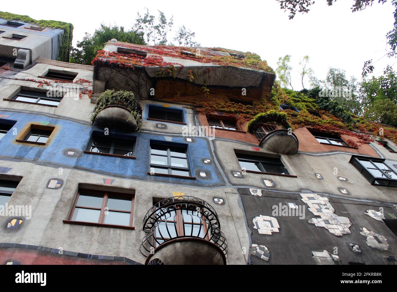 Hundertwasserhaus is an apartment house in Vienna, Austria. Hodgepodge building with eclectic mash up facade Stock Photo