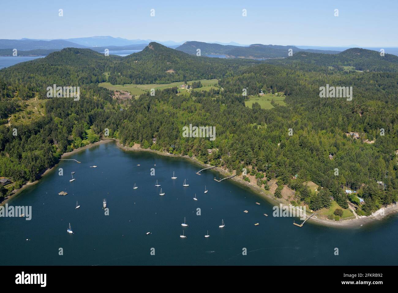 Horton Bay, Mayne Island, BC. Aerial photographs of the Southern Gulf Islands. British Columbia, Canada. Stock Photo