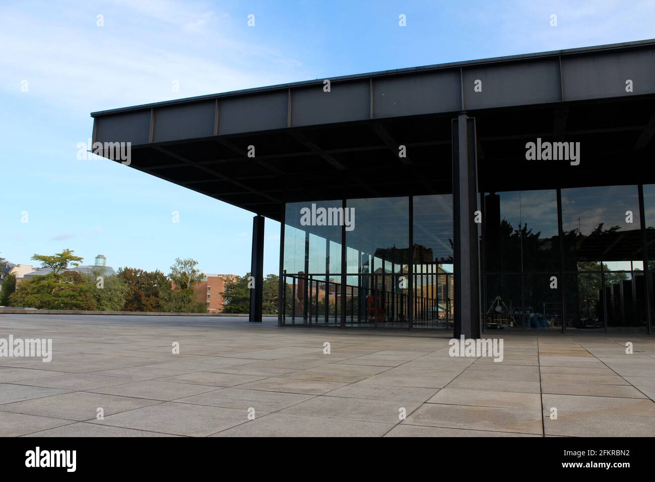Glass adn metal museum building. Neue Nationalgalerie (New National Gallery) at the Kulturforum by Mies van der Rohe in Berlin, Germany Stock Photo