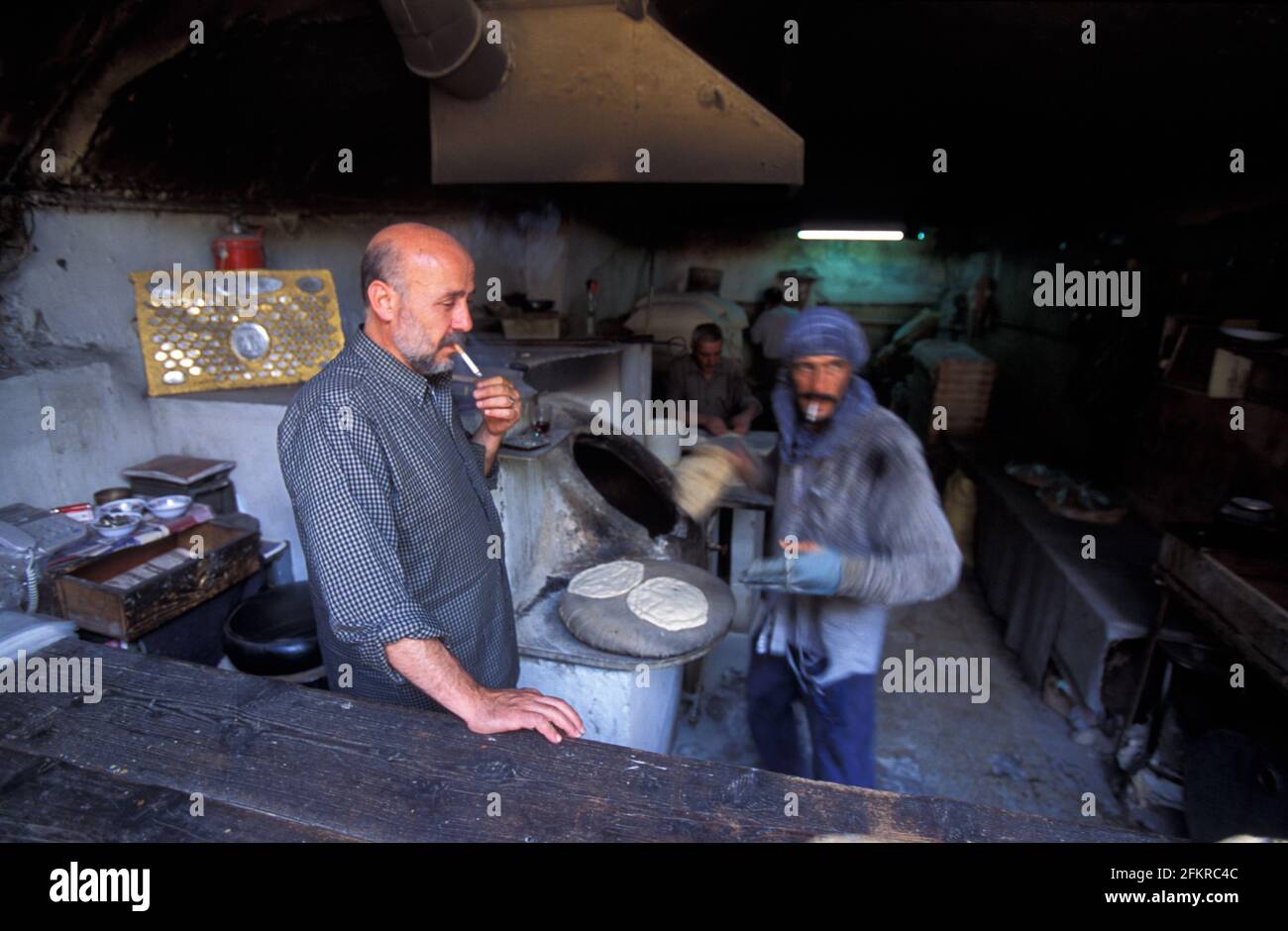 Bakery of Pitta Bread in AlHamidiyah Souq, Damascus, Syria Stock Photo