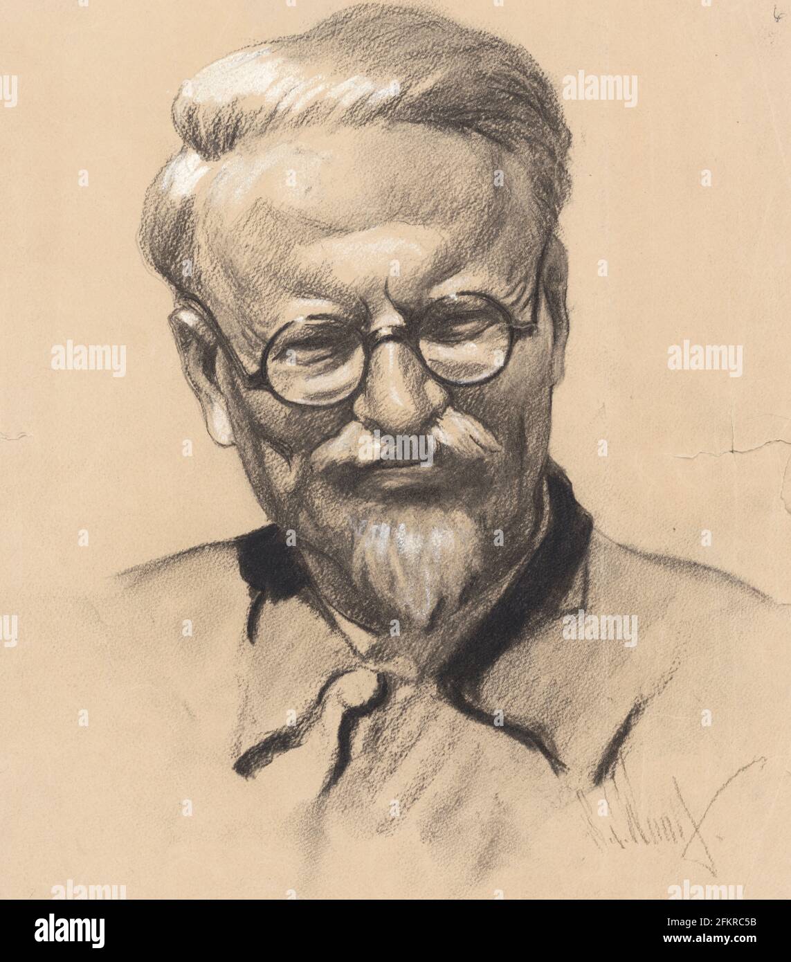 Charcoal and chalk drawing Drawing of Leon Trotsky by Samuel Johnson Woolf. This image appeared on the cover of TIME magazine, January 25, 1937 Stock Photo