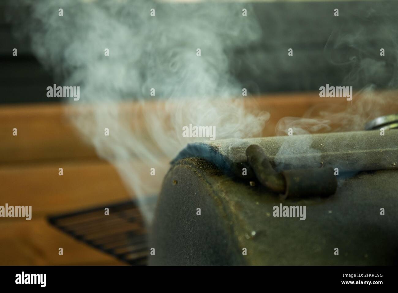 Smoke Coming Out of Black Smoker/Grill for Barbecue Stock Photo - Alamy