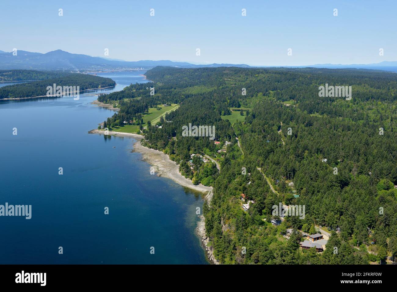 Aerial photo of Gabriola Island looking towards Nanaimo Stock Photo