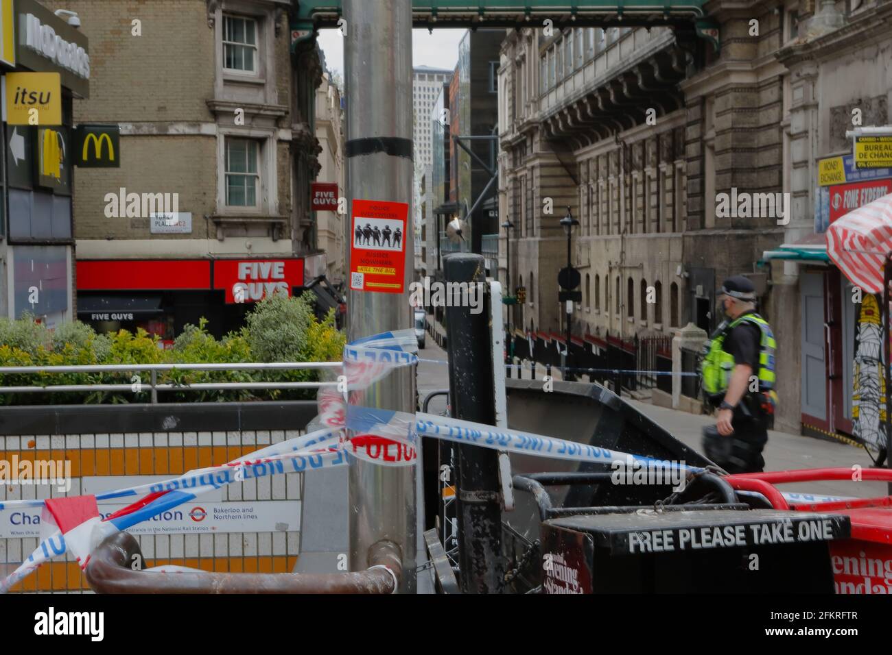 London (UK), 03 May 2021:Charing Cross Station is evacuated and closed after 'emergency incident' where police attended to a suspicious package in nea Stock Photo