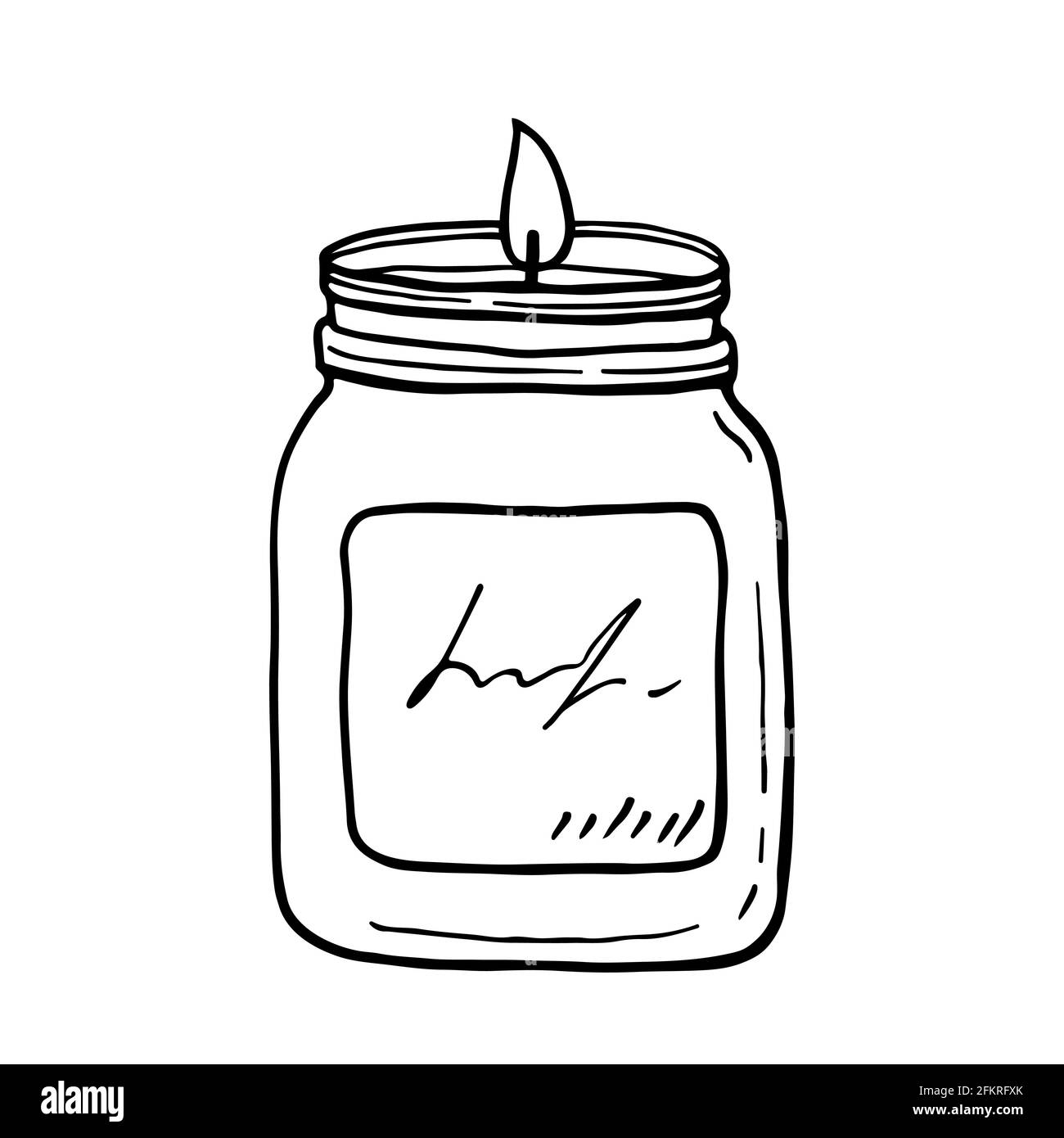 Burning aroma candle in a jar isolated on white background. Vector hand